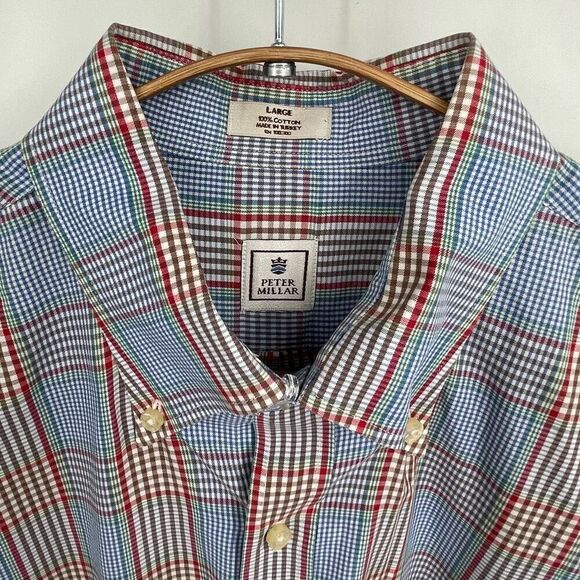 Peter Millar Multicolor Check Collared Long Sleeve Cotton Button-Up Shirt Large - Picture 2 of 5